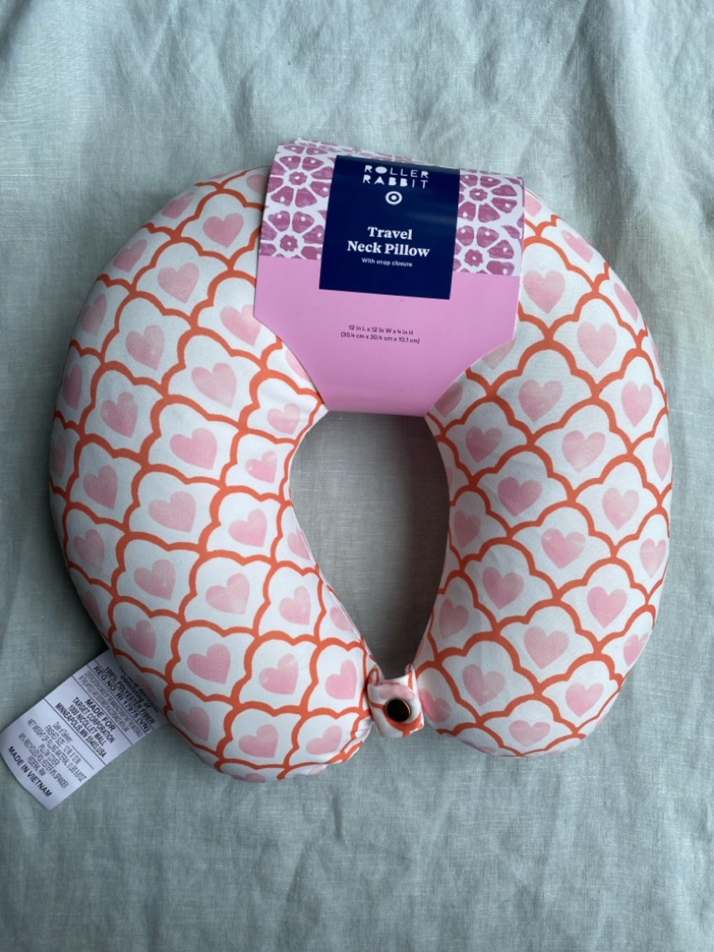 NWT Roller Rabbit x Target geo hearts pink white travel neck pillow